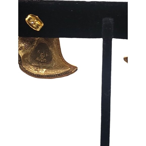 KjL Conch Shell Post Earrings Gold Tone For Avon Rhinestones Vintage 1980s - Picture 13 of 15